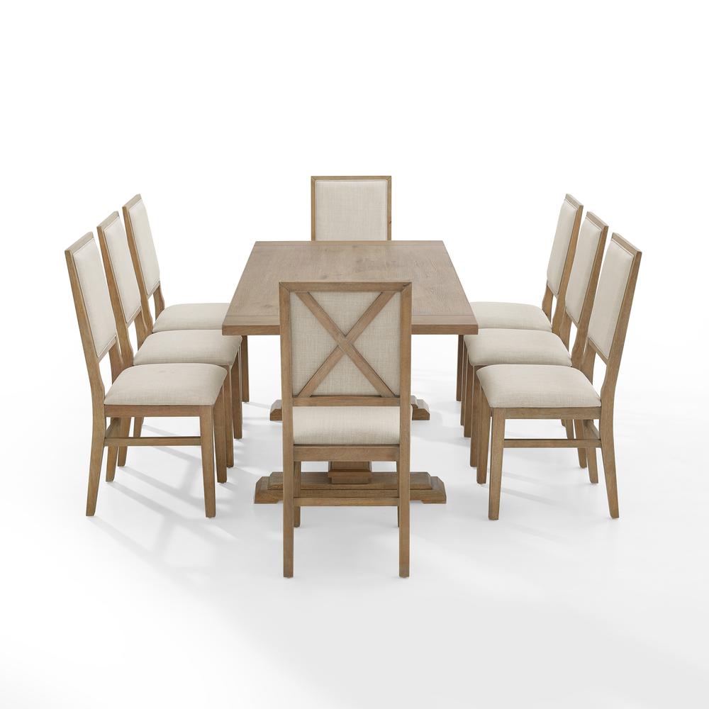 Joanna 9Pc Dining Set Rustic Brown /Creme - Table & 8 Upholstered Back Chairs. Picture 9