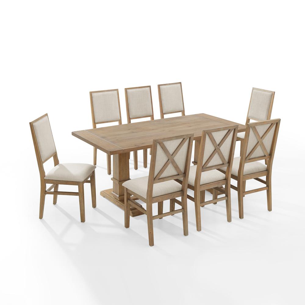 Joanna 9Pc Dining Set Rustic Brown /Creme - Table & 8 Upholstered Back Chairs. Picture 1