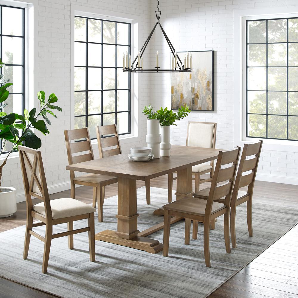 Joanna 7Pc Dining Set Rustic Brown /Creme - Table, 4 Ladder Back Chairs, & 2 Upholstered Back Chairs. Picture 2