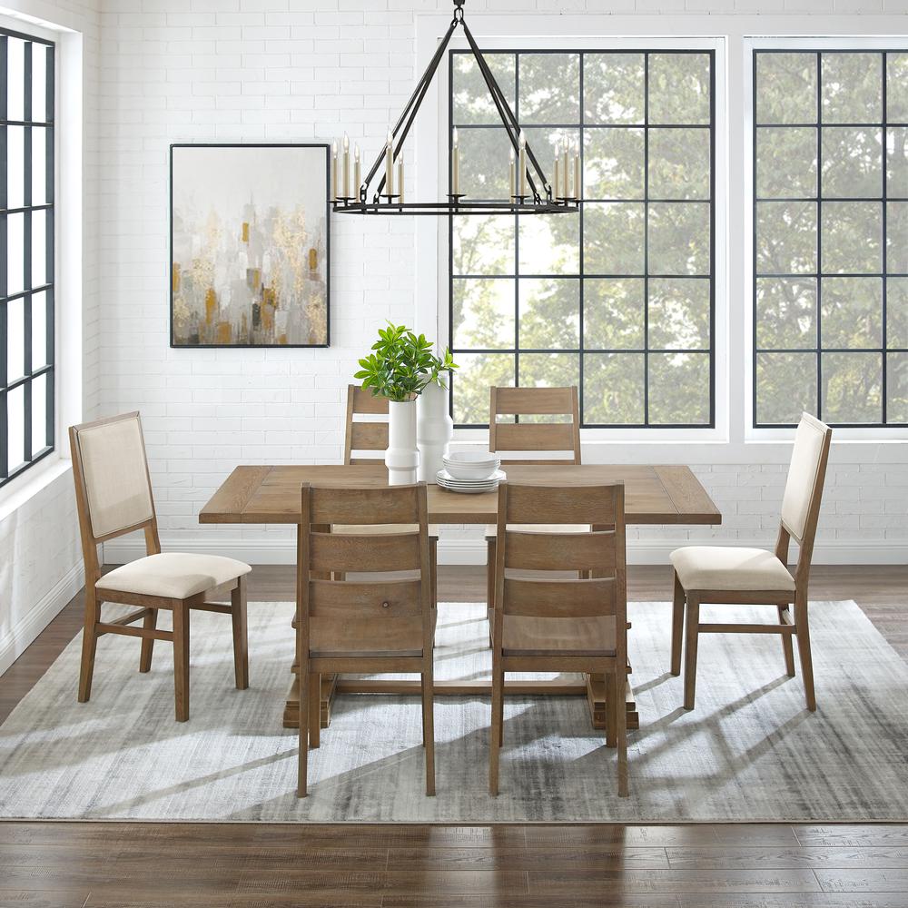 Joanna 7Pc Dining Set Rustic Brown /Creme - Table, 4 Ladder Back Chairs, & 2 Upholstered Back Chairs. Picture 3