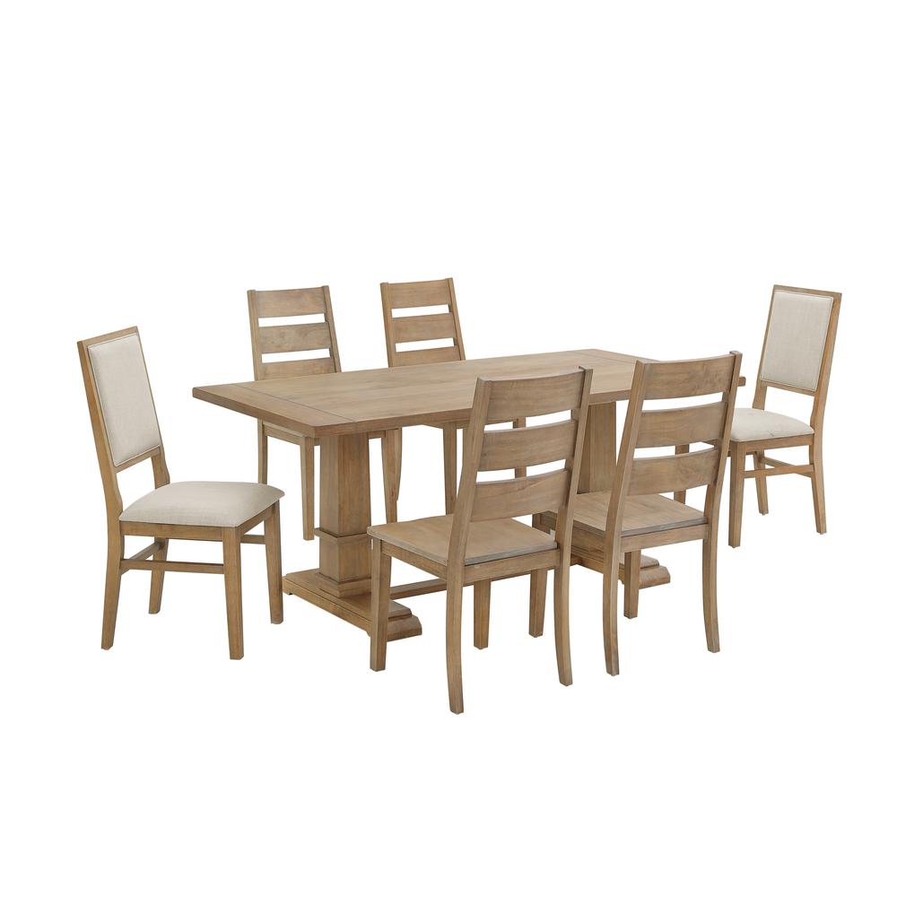 Joanna 7Pc Dining Set Rustic Brown /Creme - Table, 4 Ladder Back Chairs, & 2 Upholstered Back Chairs. Picture 4