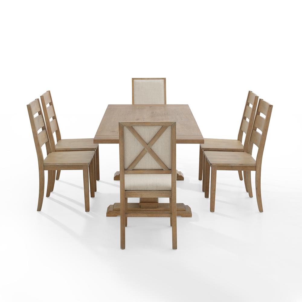 Joanna 7Pc Dining Set Rustic Brown /Creme - Table, 4 Ladder Back Chairs, & 2 Upholstered Back Chairs. Picture 9