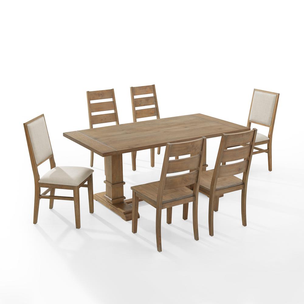 Joanna 7Pc Dining Set Rustic Brown /Creme - Table, 4 Ladder Back Chairs, & 2 Upholstered Back Chairs. Picture 1
