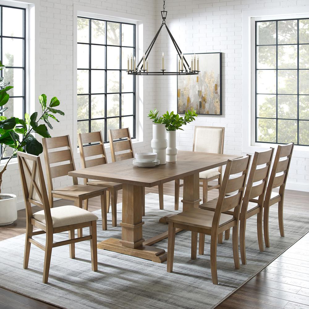 Joanna 9Pc Dining Set Rustic Brown /Creme - Table, 6 Ladder Back Chairs, & 2 Upholstered Back Chairs. Picture 2