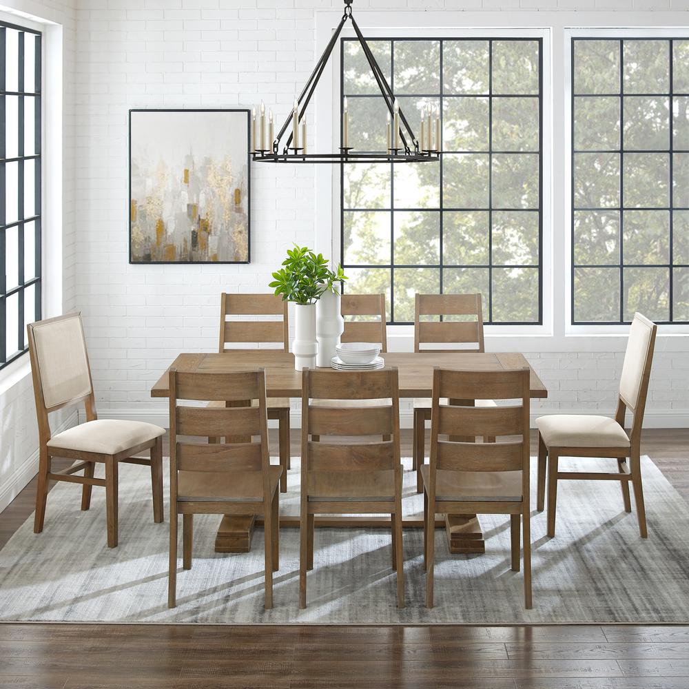 Joanna 9Pc Dining Set Rustic Brown /Creme - Table, 6 Ladder Back Chairs, & 2 Upholstered Back Chairs. Picture 3