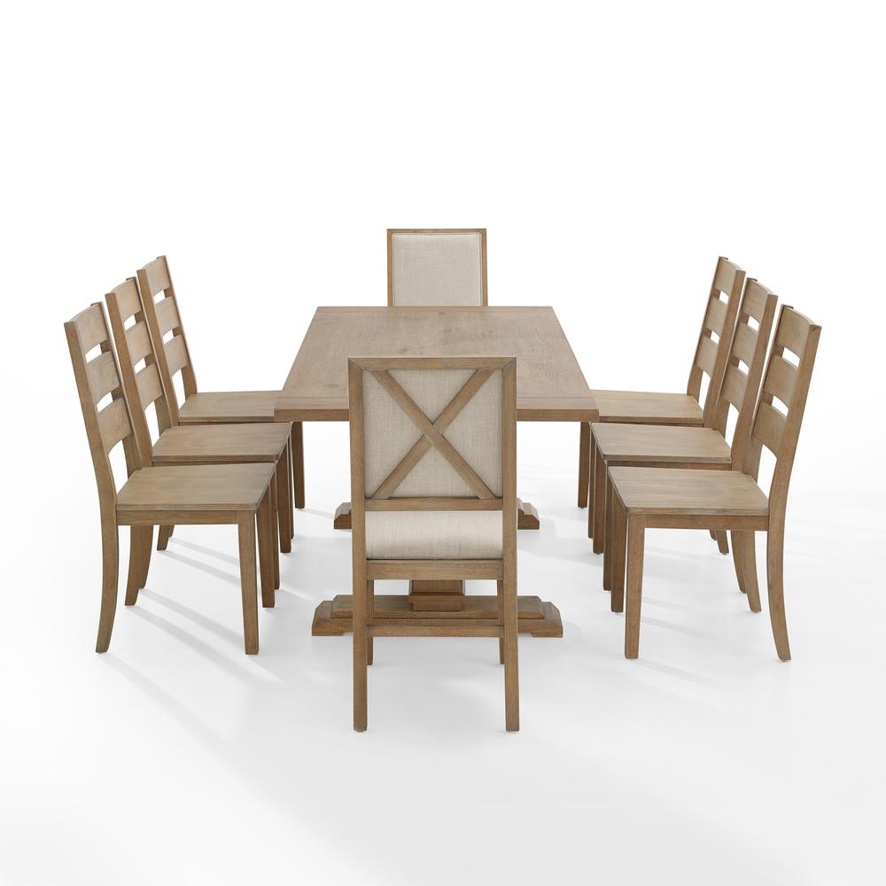 Joanna 9Pc Dining Set Rustic Brown /Creme - Table, 6 Ladder Back Chairs, & 2 Upholstered Back Chairs. Picture 9