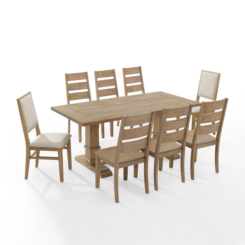 Joanna 9Pc Dining Set Rustic Brown /Creme - Table, 6 Ladder Back Chairs, & 2 Upholstered Back Chairs. Picture 1