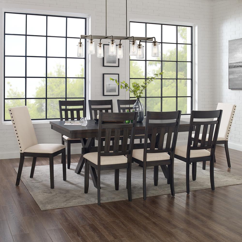 Hayden 9Pc Dining Set Slate/Cream - Table, 6 Slat Back Chairs, & 2 Upholstered Chairs. Picture 1