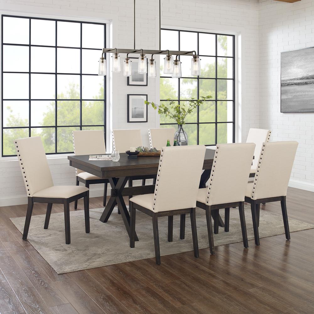 Hayden 9Pc Dining Set Slate/Cream - Table & 8 Upholstered Chairs. Picture 1