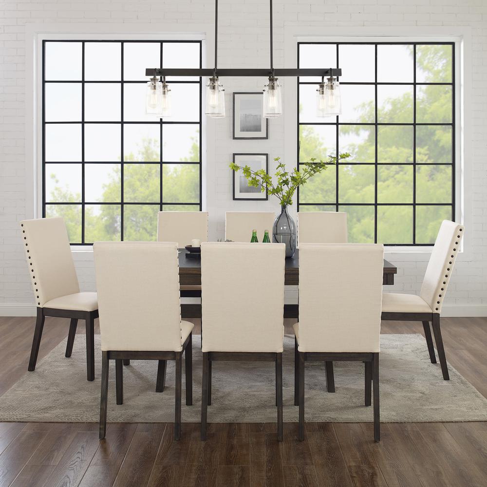 Hayden 9Pc Dining Set Slate/Cream - Table & 8 Upholstered Chairs. Picture 2