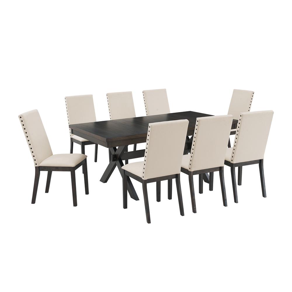 Hayden 9Pc Dining Set Slate/Cream - Table & 8 Upholstered Chairs. Picture 3
