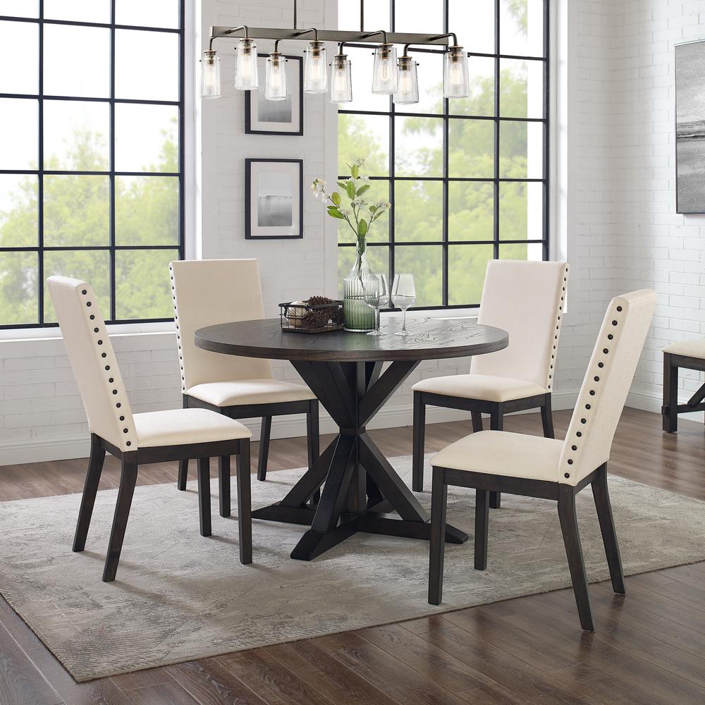 Hayden 5Pc Round Dining Set Slate/Cream - Table & 4 Upholstered Chairs. Picture 1