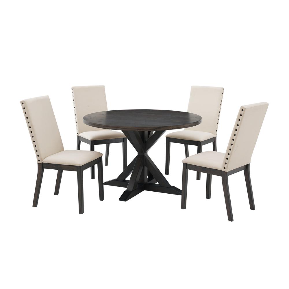 Hayden 5Pc Round Dining Set Slate/Cream - Table & 4 Upholstered Chairs. Picture 2