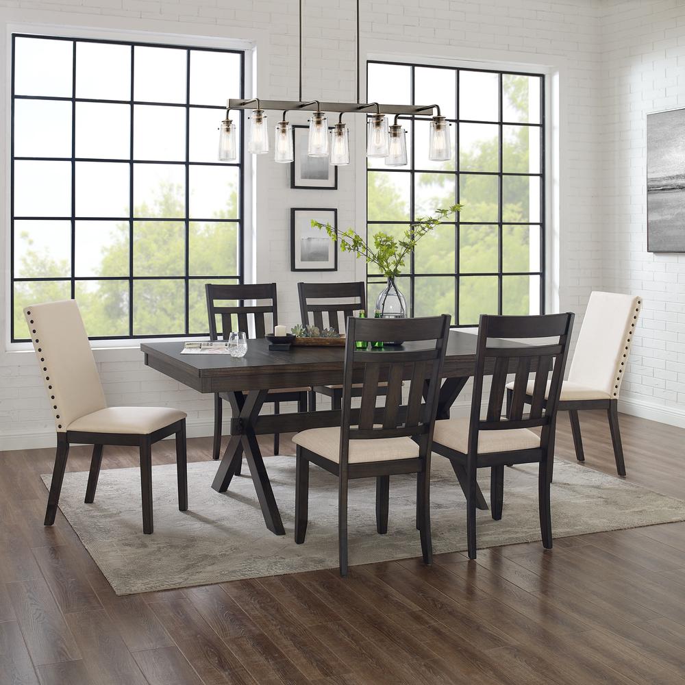 Hayden 7Pc Dining Set Slate/Cream - Table, 4 Slat Back Chairs, & 2 Upholstered Chairs. Picture 1