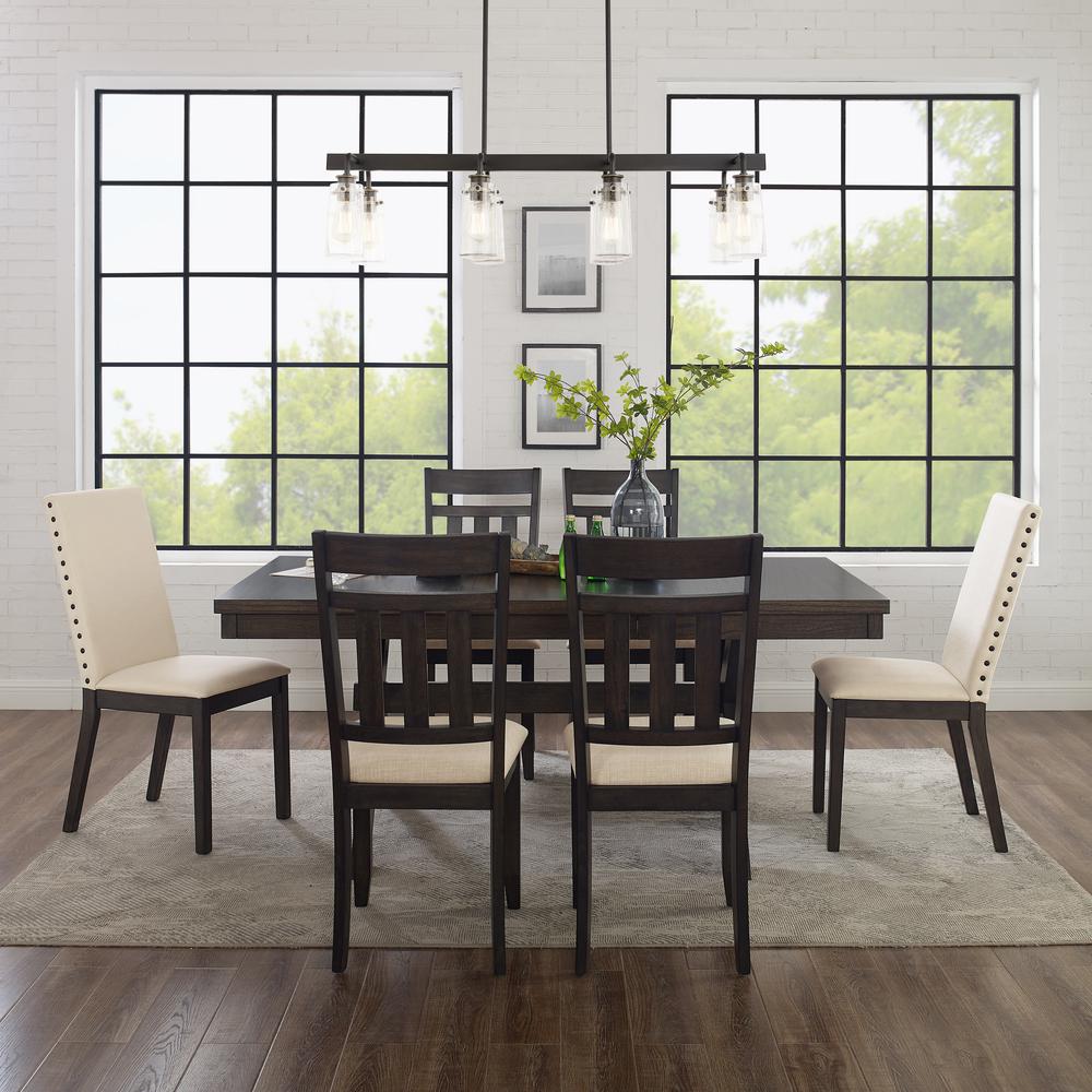 Hayden 7Pc Dining Set Slate/Cream - Table, 4 Slat Back Chairs, & 2 Upholstered Chairs. Picture 2