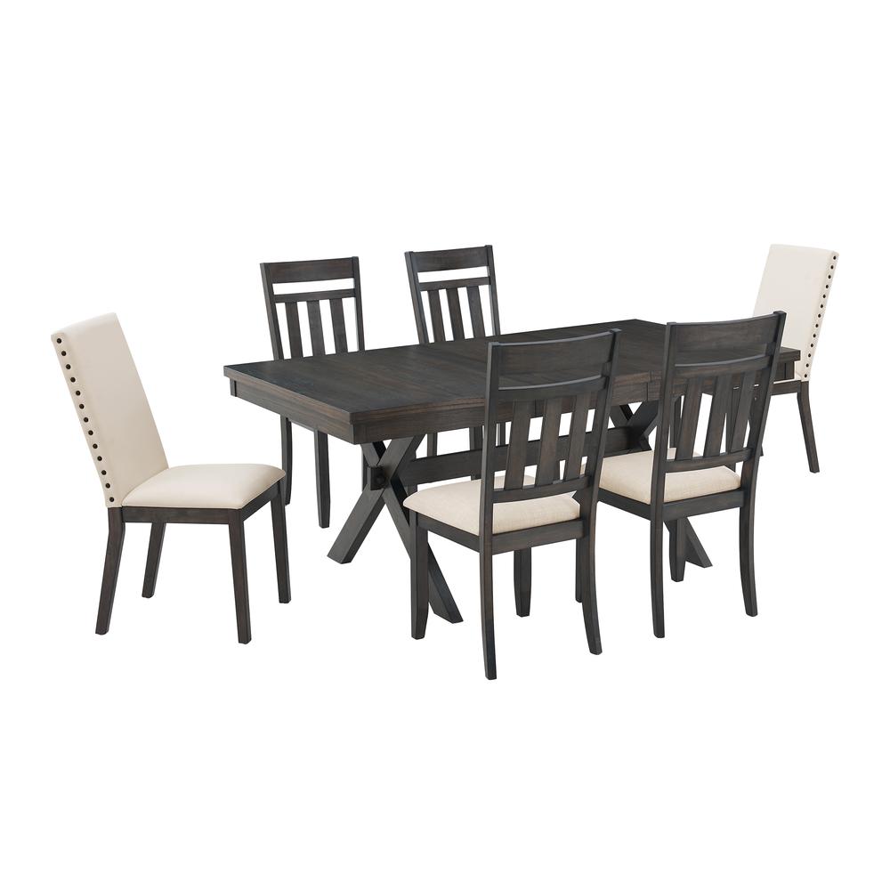 Hayden 7Pc Dining Set Slate/Cream - Table, 4 Slat Back Chairs, & 2 Upholstered Chairs. Picture 3