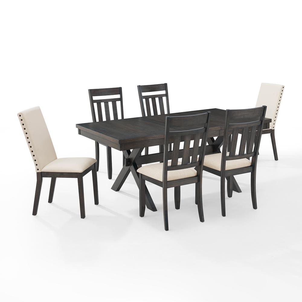 Hayden 7Pc Dining Set Slate/Cream - Table, 4 Slat Back Chairs, & 2 Upholstered Chairs. Picture 6