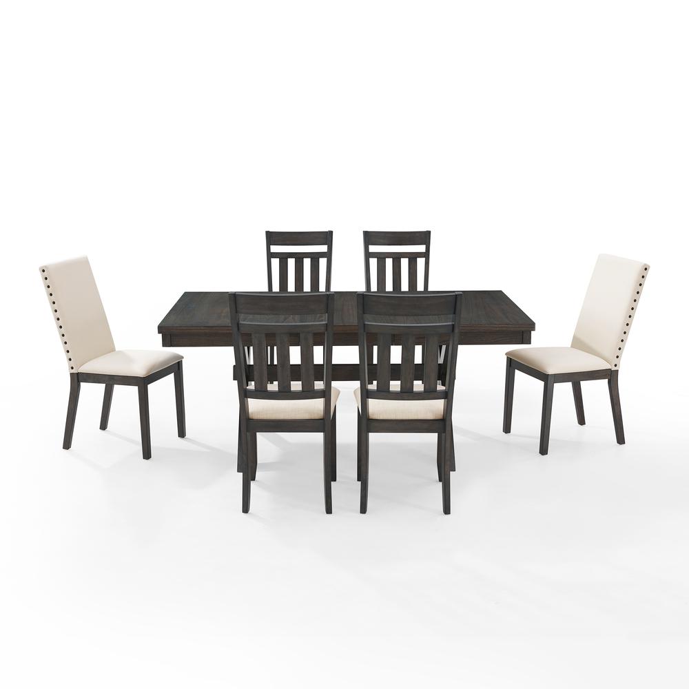 Hayden 7Pc Dining Set Slate/Cream - Table, 4 Slat Back Chairs, & 2 Upholstered Chairs. Picture 7