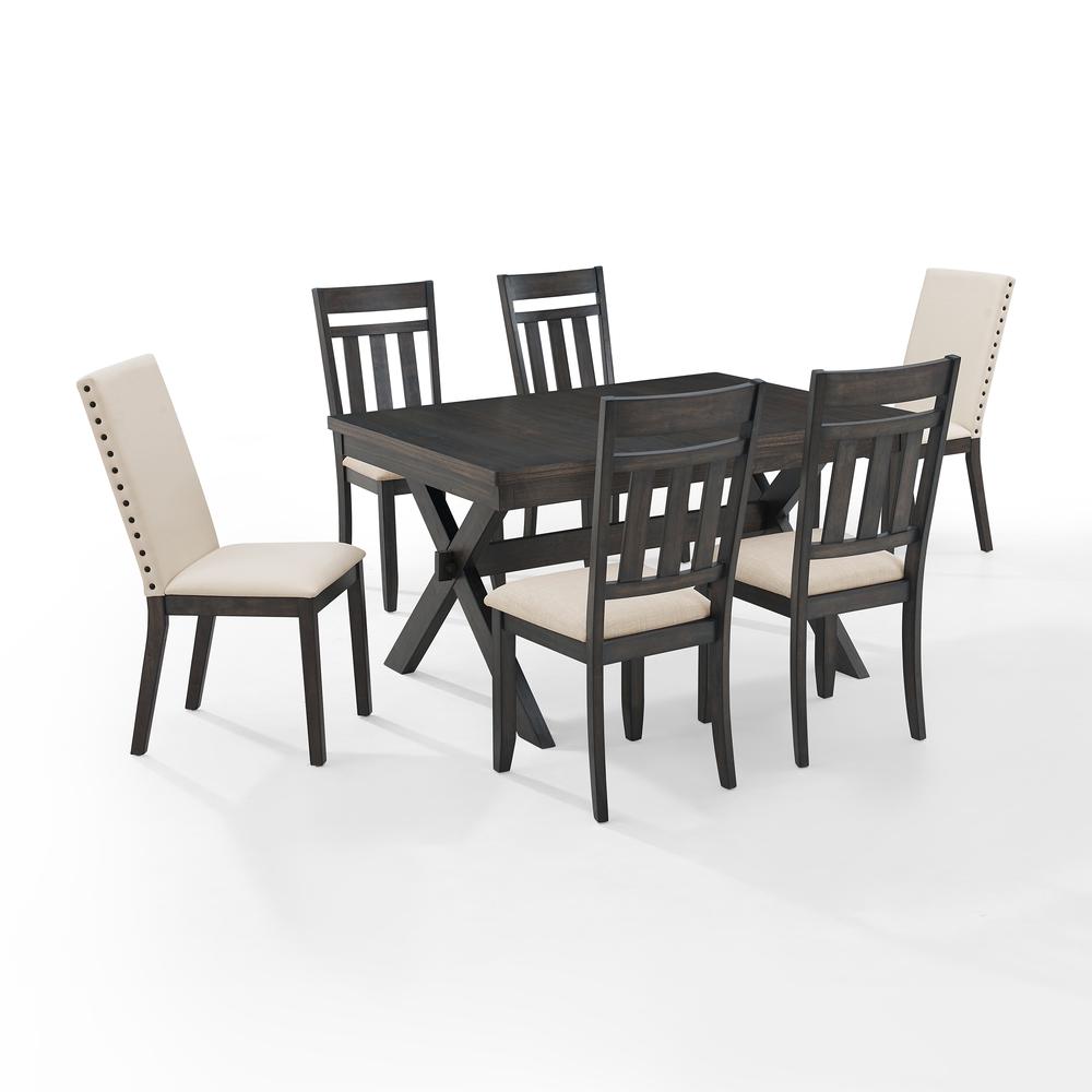 Hayden 7Pc Dining Set Slate/Cream - Table, 4 Slat Back Chairs, & 2 Upholstered Chairs. Picture 8