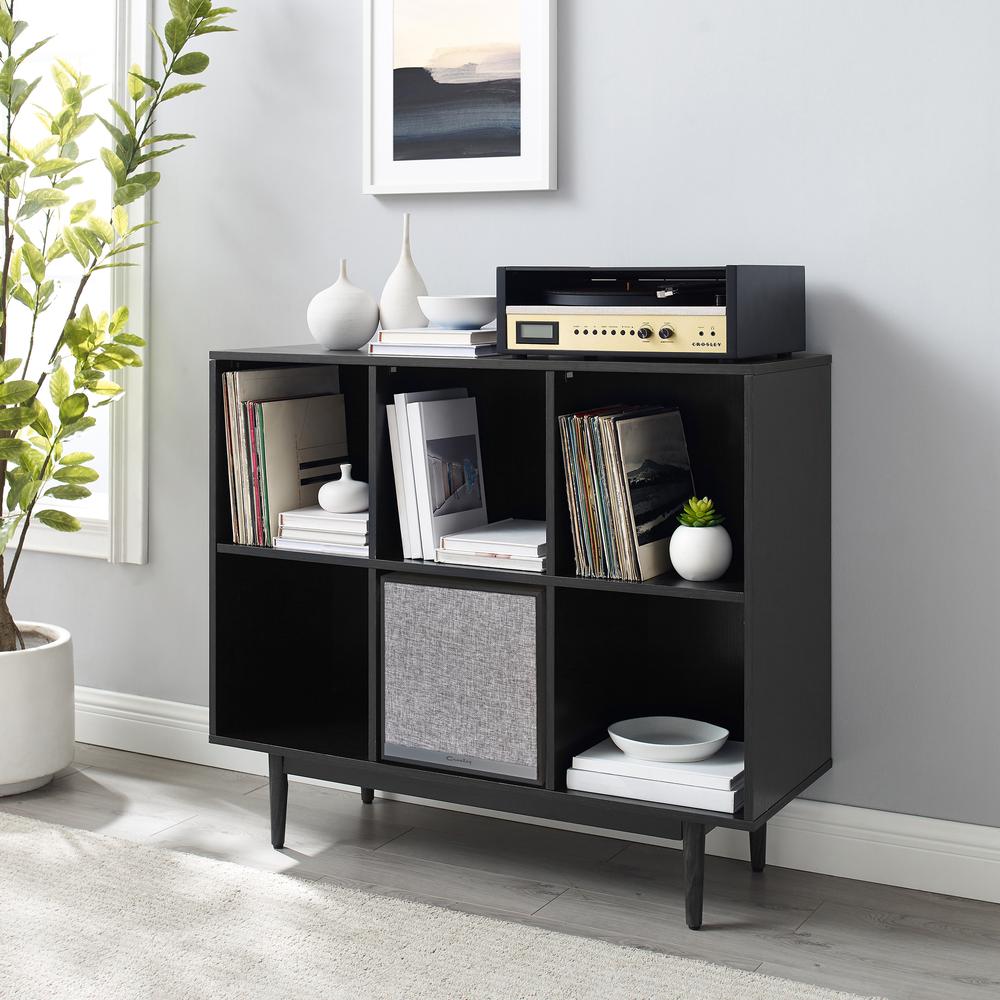 Liam 6 Cube Record Storage Bookcase With Speaker Black - Bookcase & Speaker. Picture 2