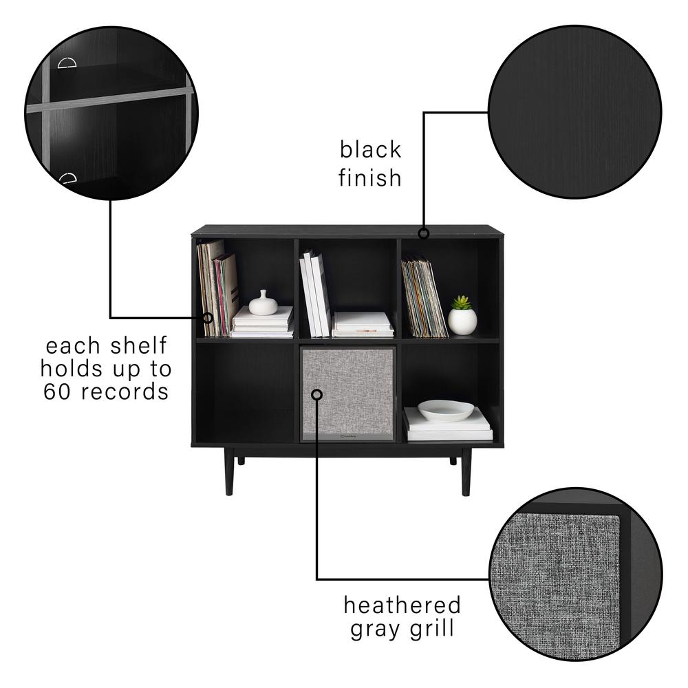 Liam 6 Cube Record Storage Bookcase With Speaker Black - Bookcase & Speaker. Picture 7