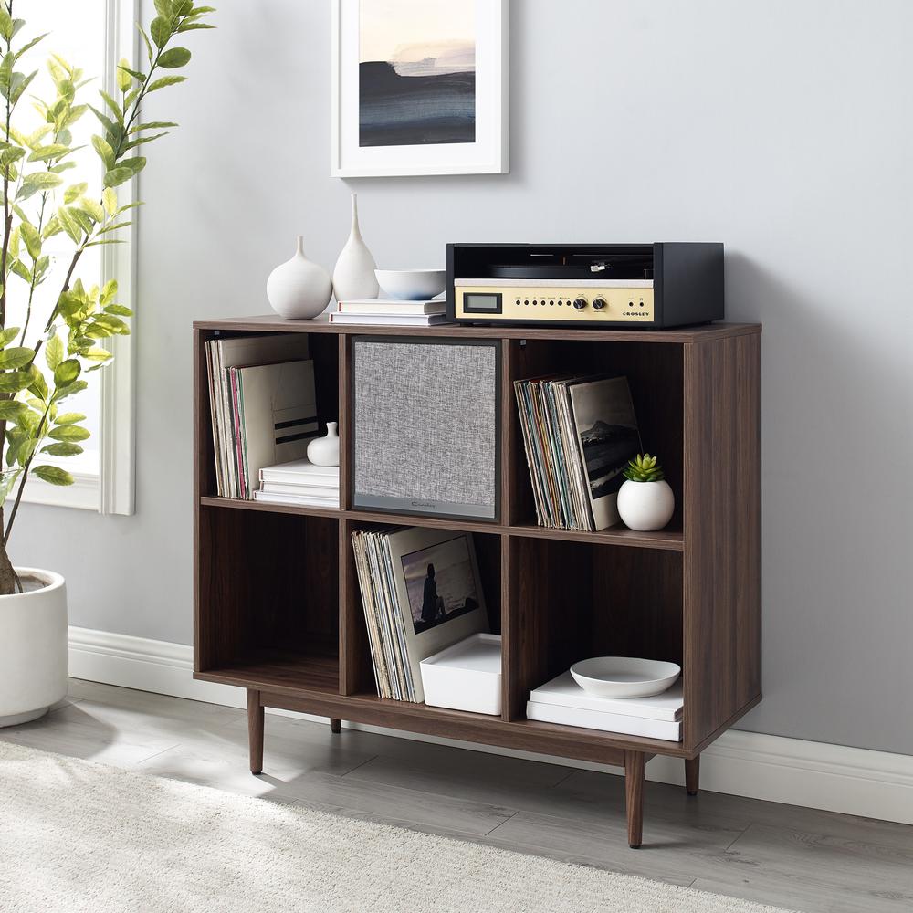 Liam 6 Cube Record Storage Bookcase With Speaker Walnut/Black - Bookcase & Speaker. Picture 3