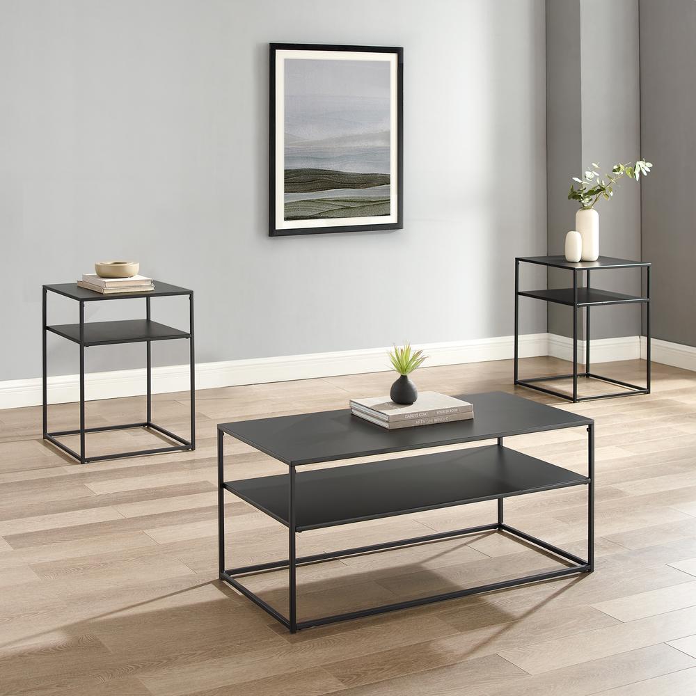 Braxton 3Pc Coffee Table Set Matte Black - Coffee Table & 2 End Tables. Picture 1