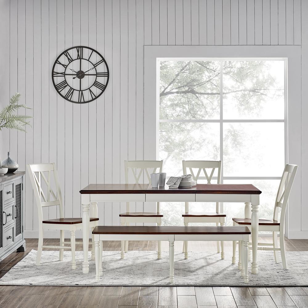 Shelby 6 Piece Dining Set Distressed White - Table, Bench, & 4 Chairs. Picture 1