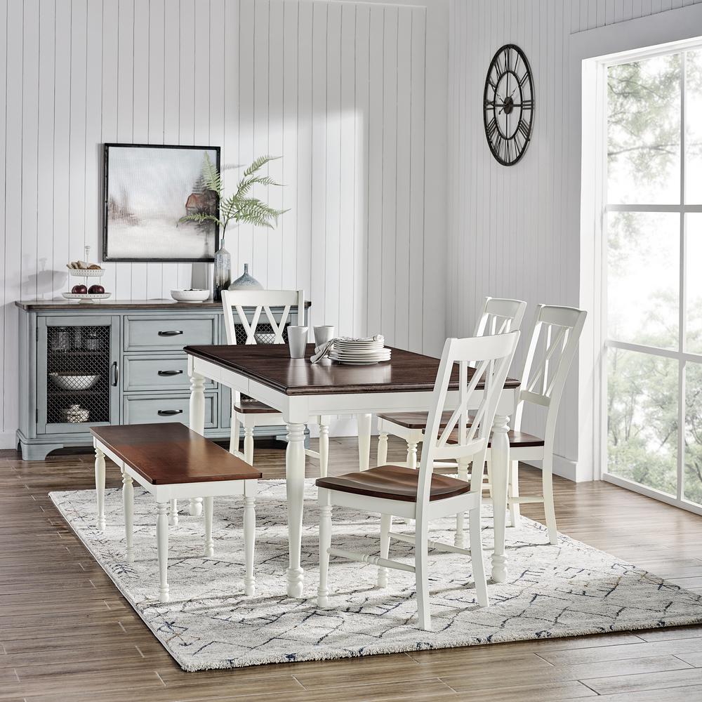 Shelby 6 Piece Dining Set Distressed White - Table, Bench, & 4 Chairs. Picture 3