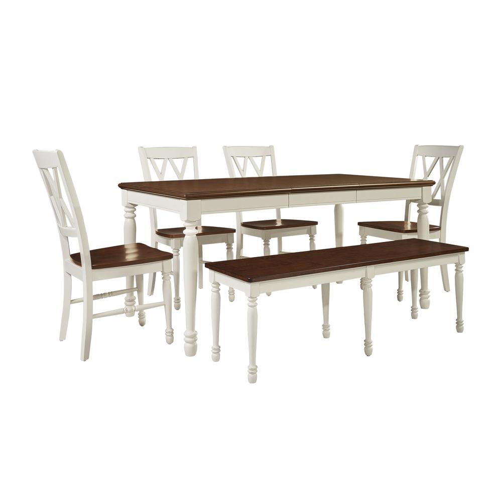 Shelby 6 Piece Dining Set Distressed White - Table, Bench, & 4 Chairs. Picture 4