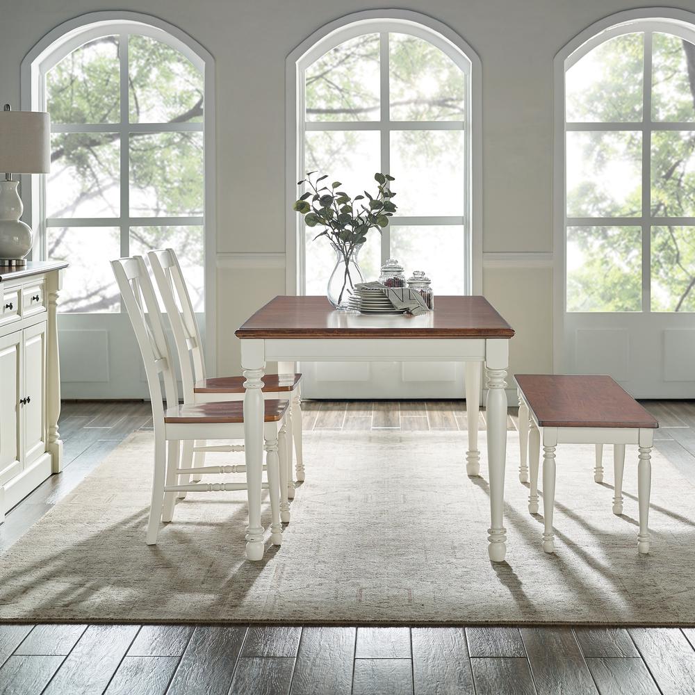 Shelby 4 Piece Dining Set Distressed White - Table, Bench, & 2 Chairs. Picture 2