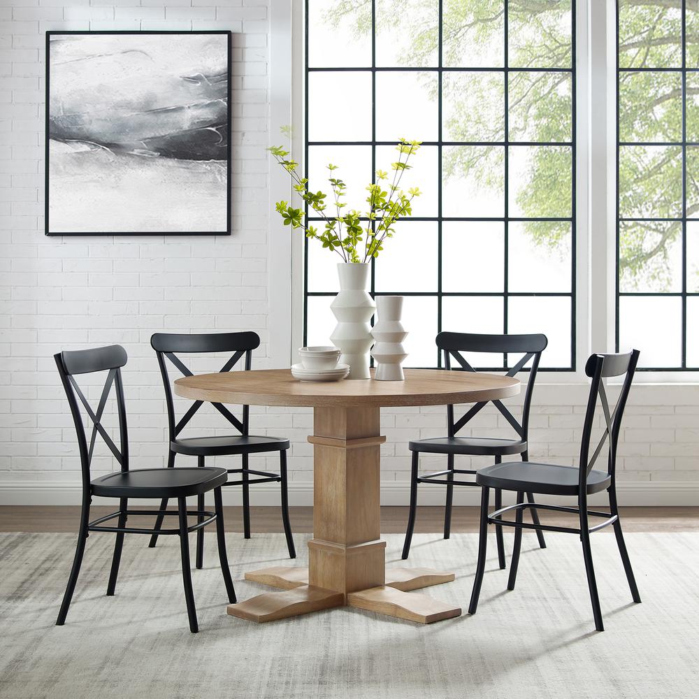Joanna 5Pc Round Dining Set W/Camille Chairs Matte Black/ Rustic Brown - Table & 4 Chairs. Picture 10