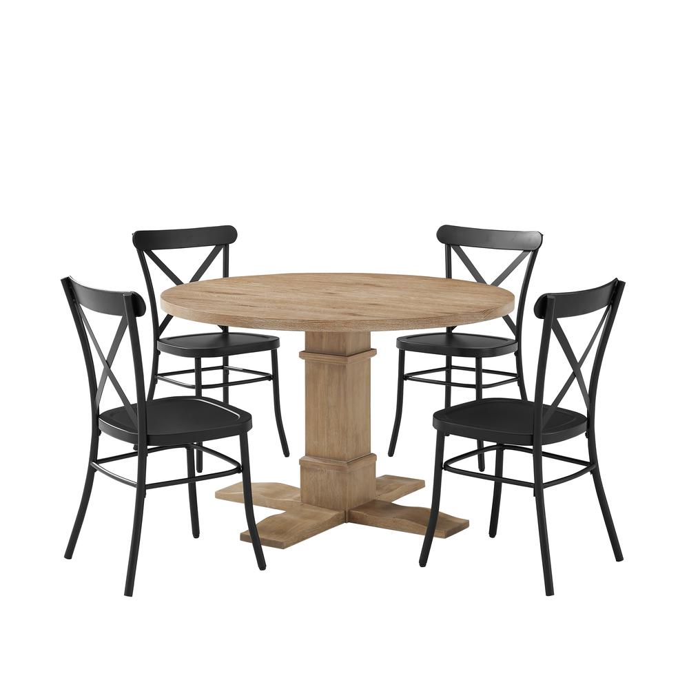 Joanna 5Pc Round Dining Set W/Camille Chairs Matte Black/ Rustic Brown - Table & 4 Chairs. Picture 9