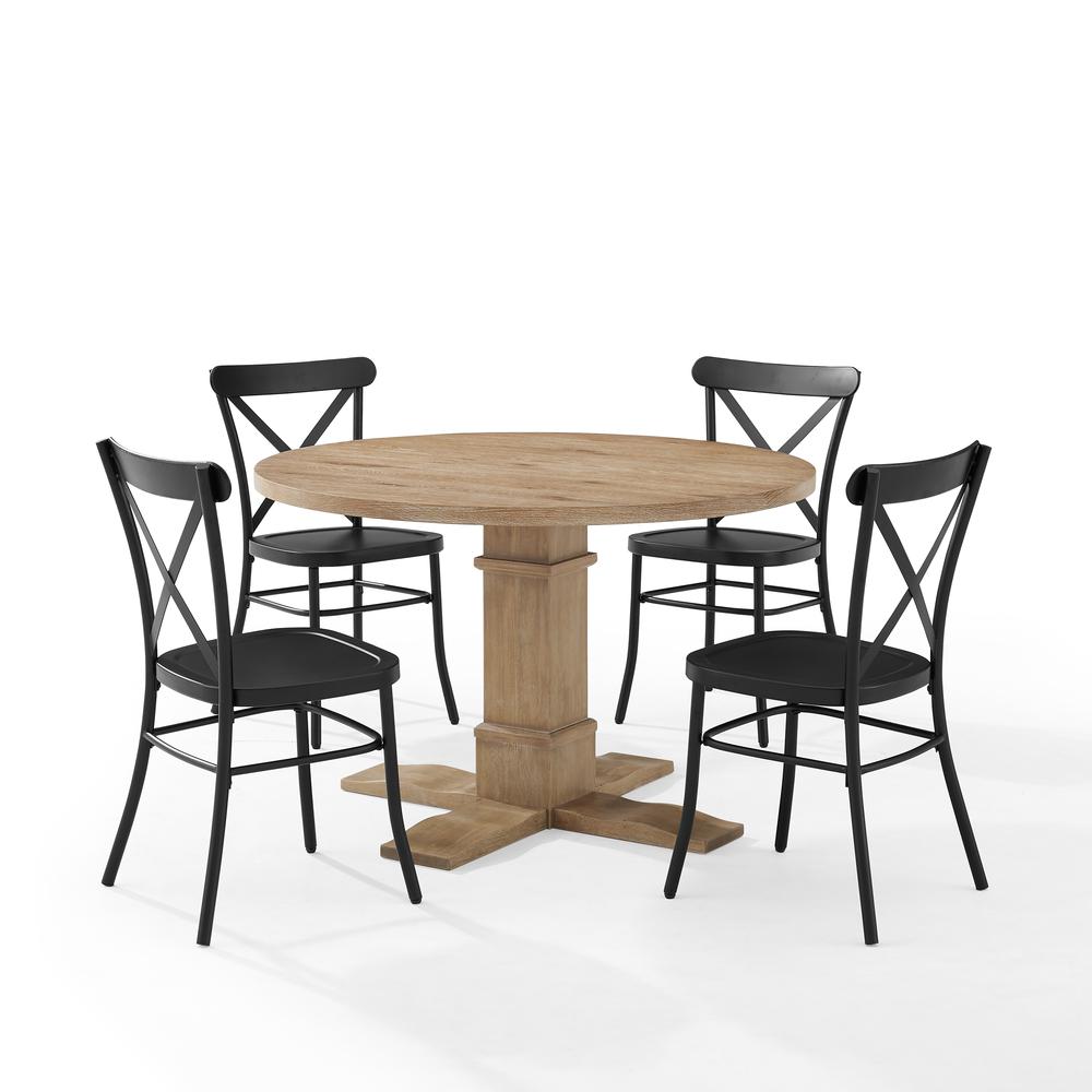Joanna 5Pc Round Dining Set W/Camille Chairs Matte Black/ Rustic Brown - Table & 4 Chairs. Picture 1
