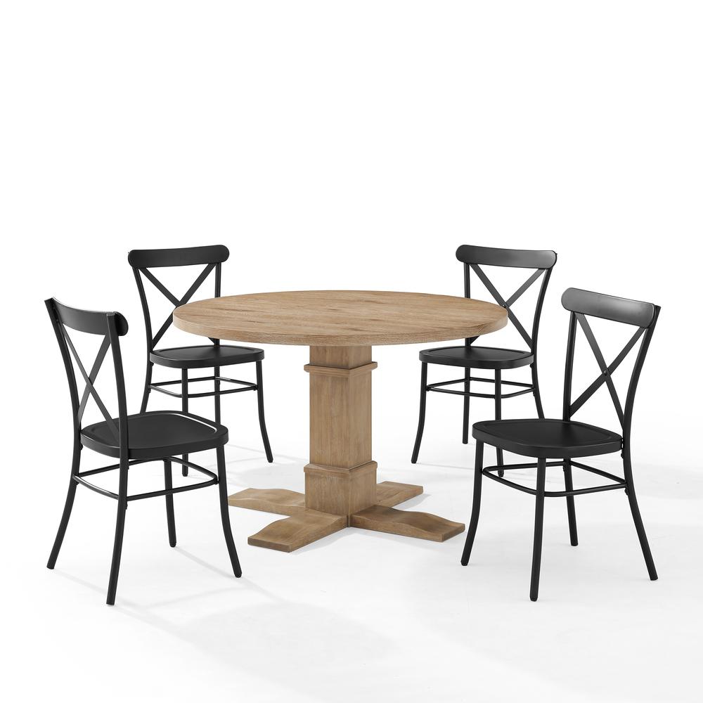 Joanna 5Pc Round Dining Set W/Camille Chairs Matte Black/ Rustic Brown - Table & 4 Chairs. Picture 4