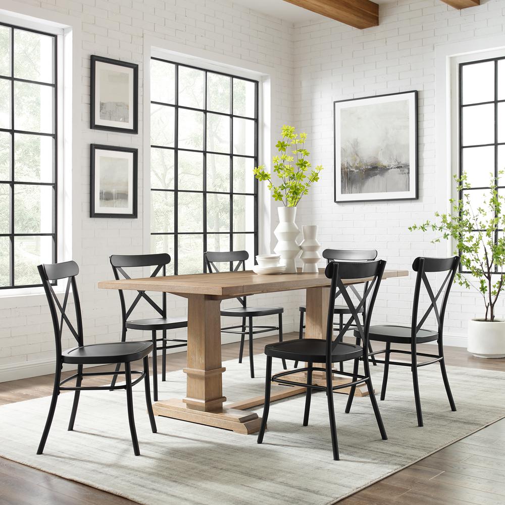 Joanna 7Pc Dining Set W/Camille Chairs Matte Black/ Rustic Brown - Table & 6 Chairs. Picture 6