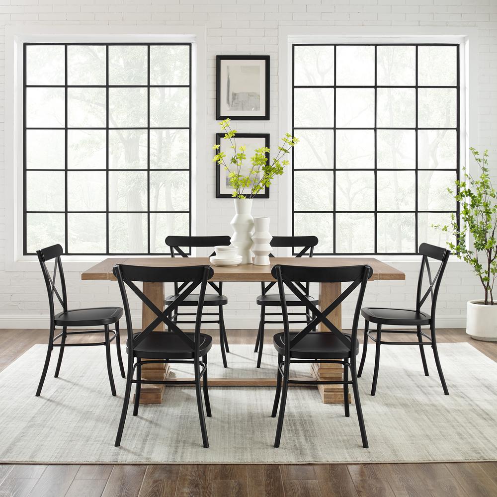 Joanna 7Pc Dining Set W/Camille Chairs Matte Black/ Rustic Brown - Table & 6 Chairs. Picture 9