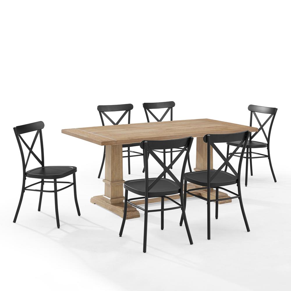 Joanna 7Pc Dining Set W/Camille Chairs Matte Black/ Rustic Brown - Table & 6 Chairs. Picture 4