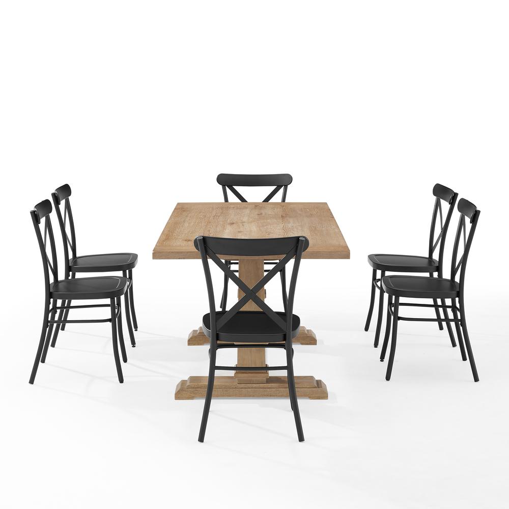 Joanna 7Pc Dining Set W/Camille Chairs Matte Black/ Rustic Brown - Table & 6 Chairs. Picture 8