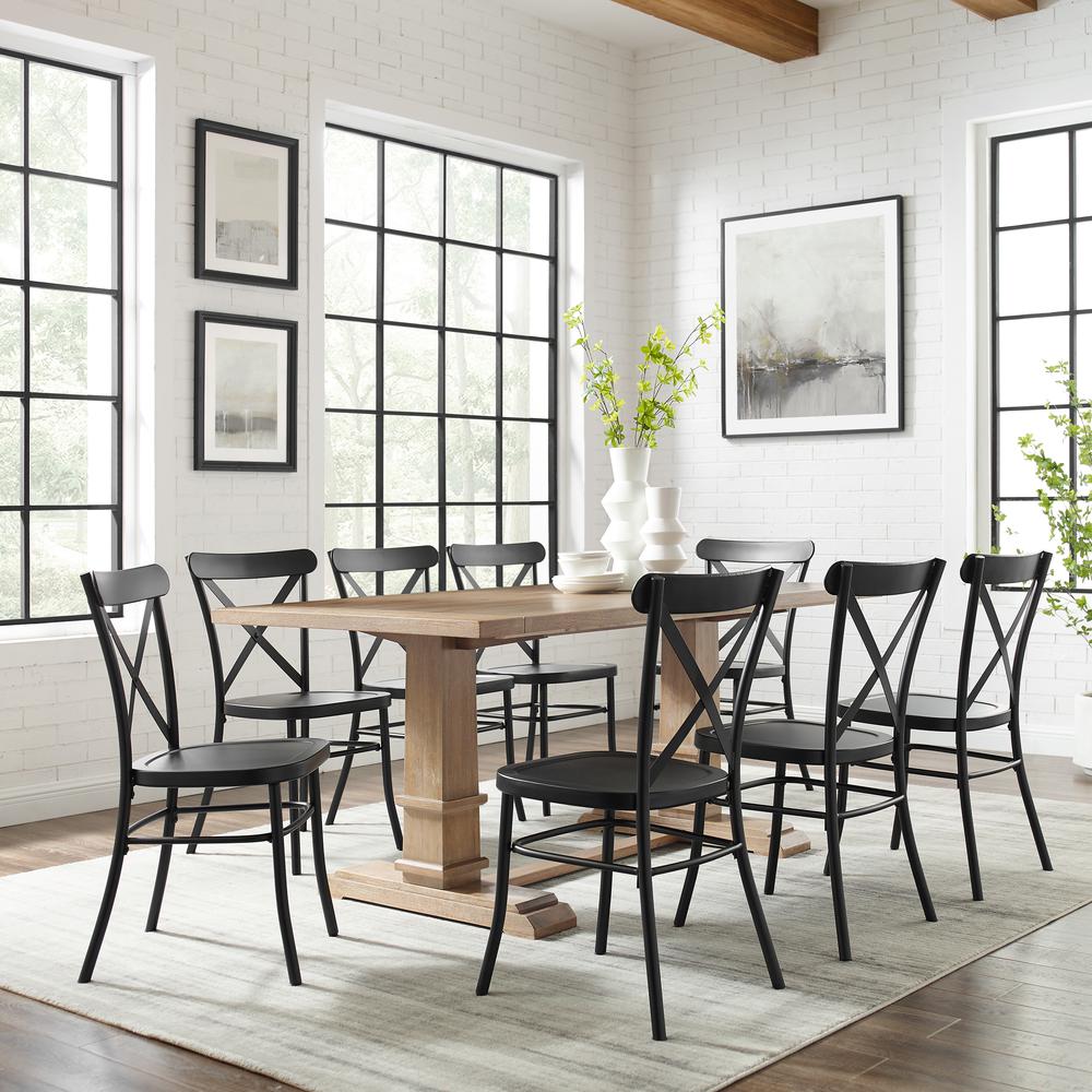 Joanna 9Pc Dining Set W/Camille Chairs Matte Black/ Rustic Brown - Table & 8 Chairs. Picture 13