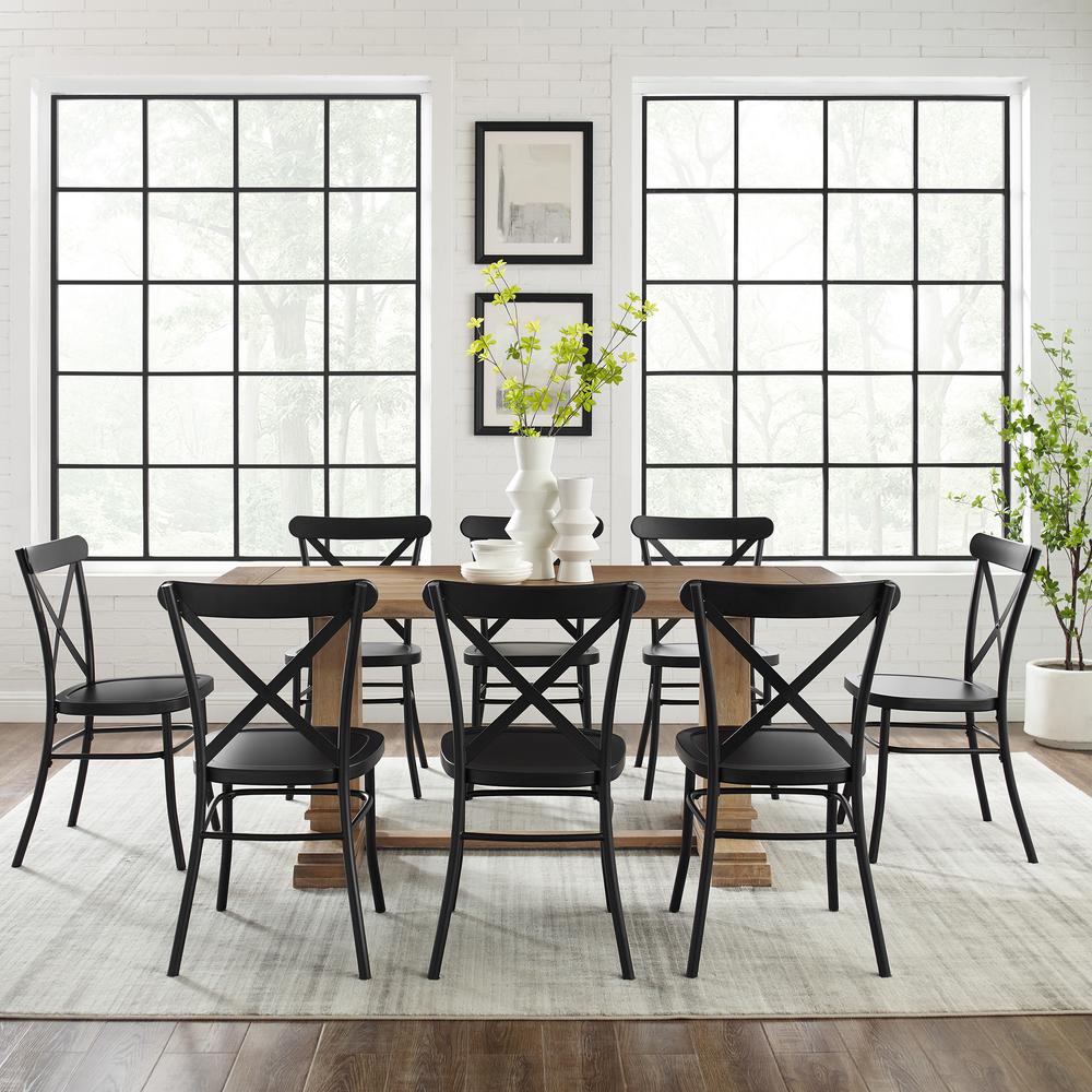 Joanna 9Pc Dining Set W/Camille Chairs Matte Black/ Rustic Brown - Table & 8 Chairs. Picture 7