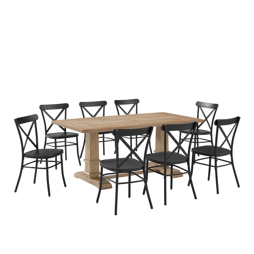 Joanna 9Pc Dining Set W/Camille Chairs Matte Black/ Rustic Brown - Table & 8 Chairs. Picture 15