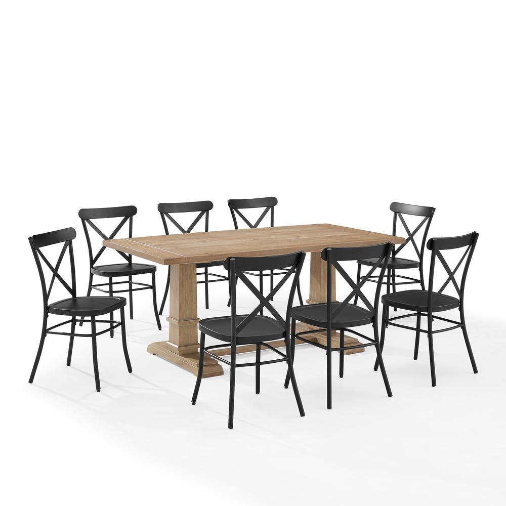 Joanna 9Pc Dining Set W/Camille Chairs Matte Black/ Rustic Brown - Table & 8 Chairs. Picture 9