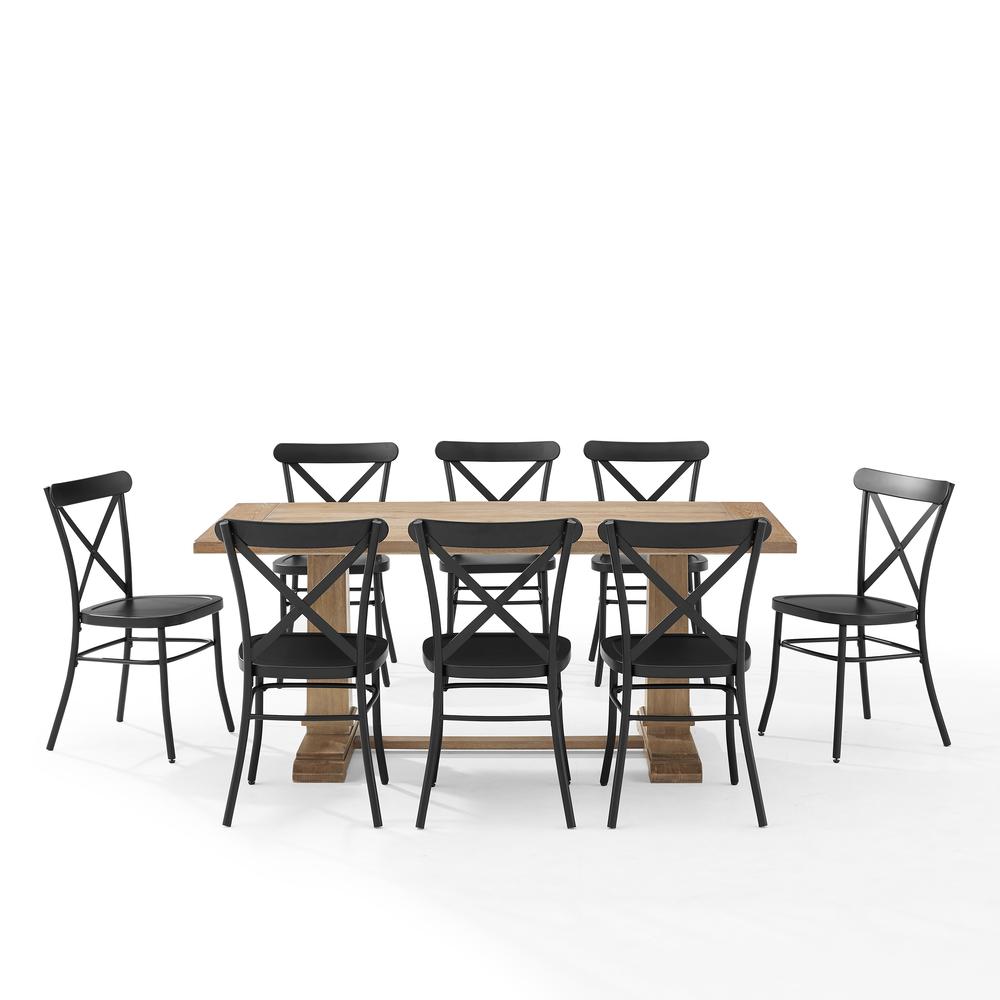 Joanna 9Pc Dining Set W/Camille Chairs Matte Black/ Rustic Brown - Table & 8 Chairs. Picture 4