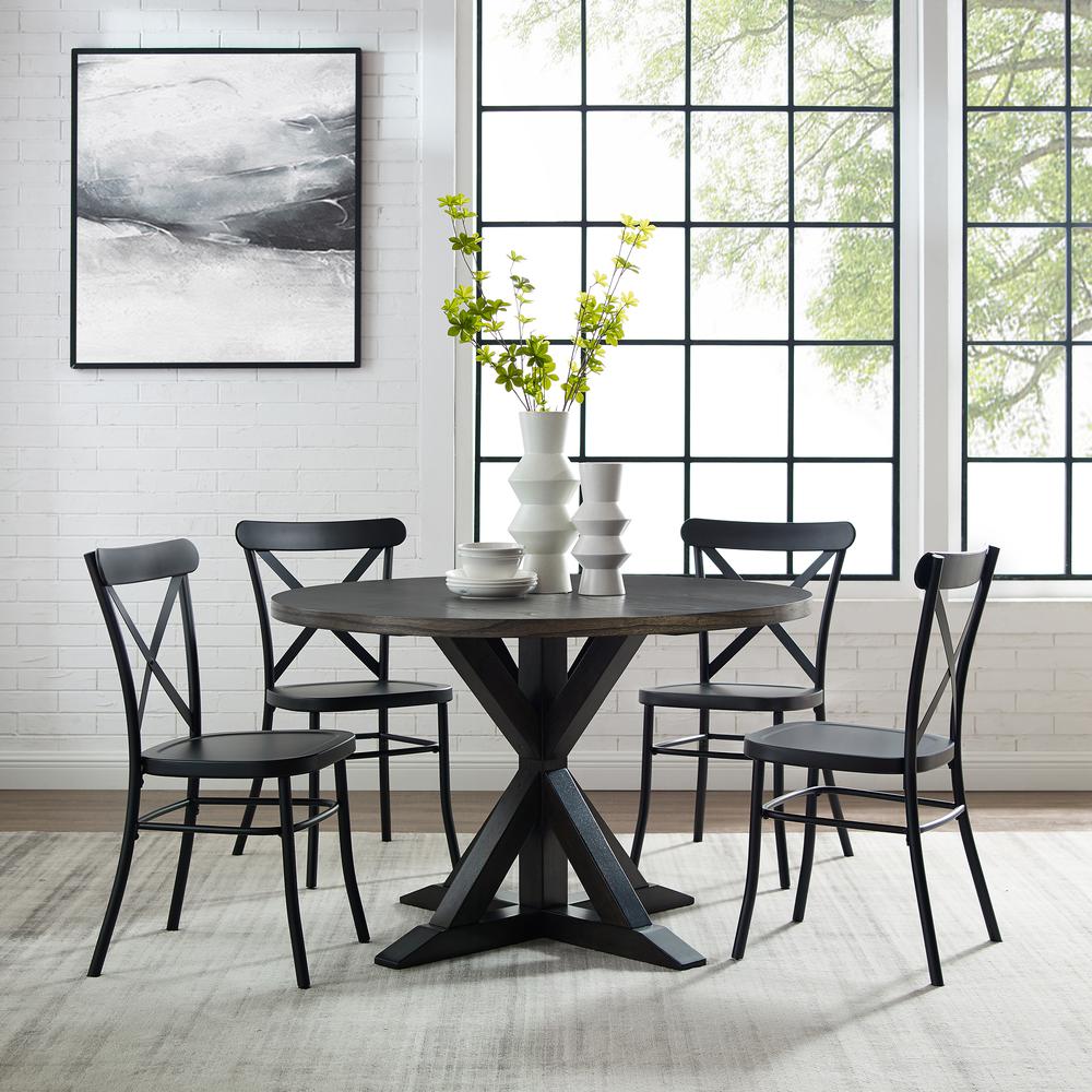 Hayden 5Pc Round Dining Set W/Camille Chairs Matte Black/  Slate - Table & 4 Chairs. Picture 1