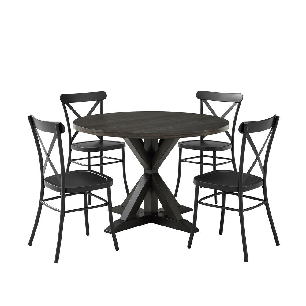 Hayden 5Pc Round Dining Set W/Camille Chairs Matte Black/  Slate - Table & 4 Chairs. Picture 2