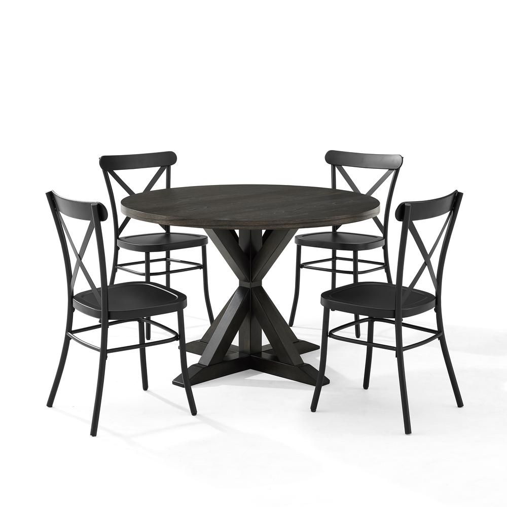 Hayden 5Pc Round Dining Set W/Camille Chairs Matte Black/  Slate - Table & 4 Chairs. Picture 5
