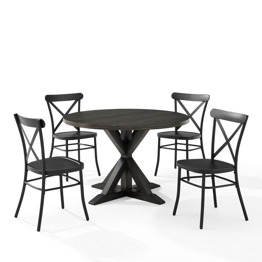 Hayden 5Pc Round Dining Set W/Camille Chairs Matte Black/  Slate - Table & 4 Chairs. Picture 6