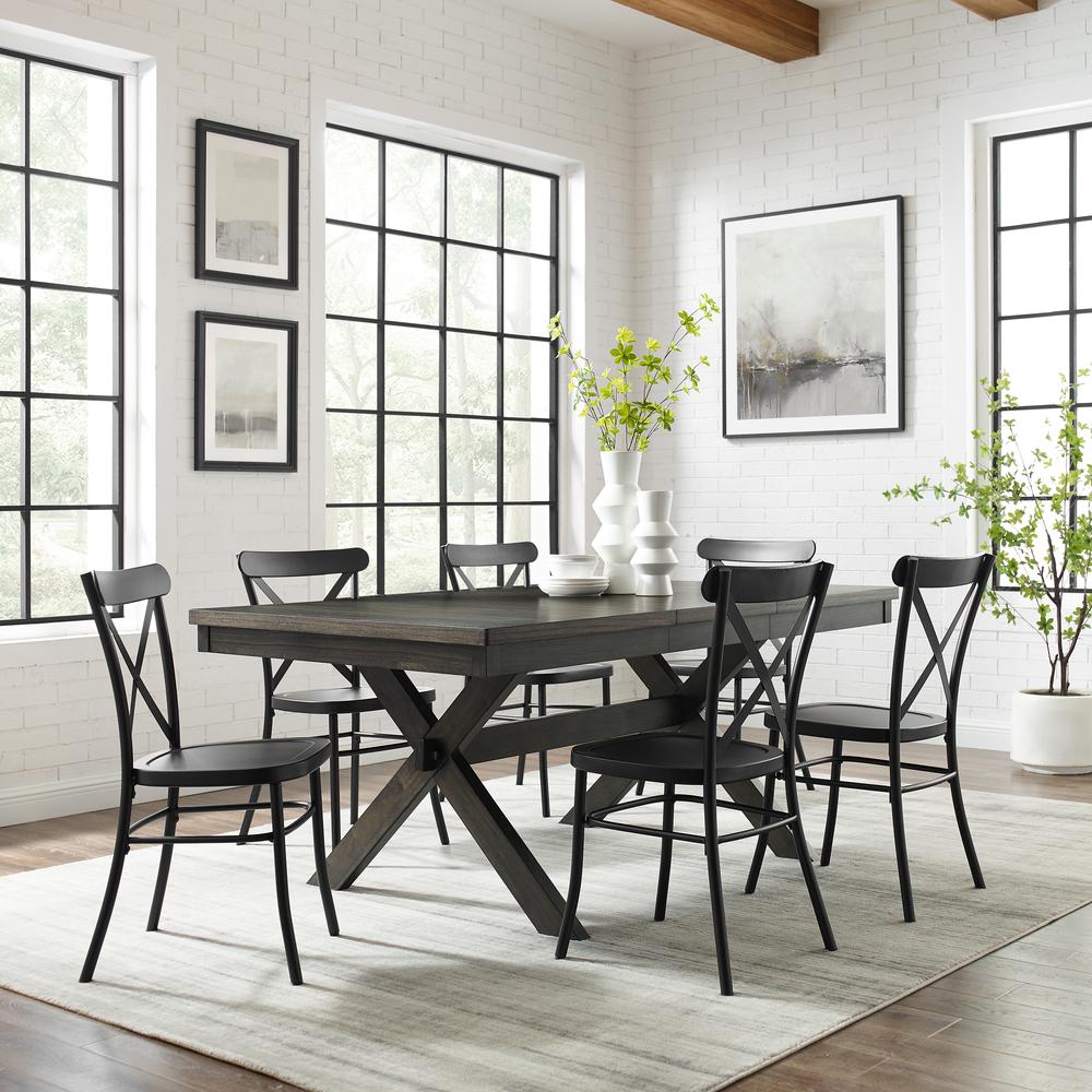 Hayden 7Pc Dining Set W/Camille Chairs Matte Black/  Slate - Table & 6 Chairs. Picture 1