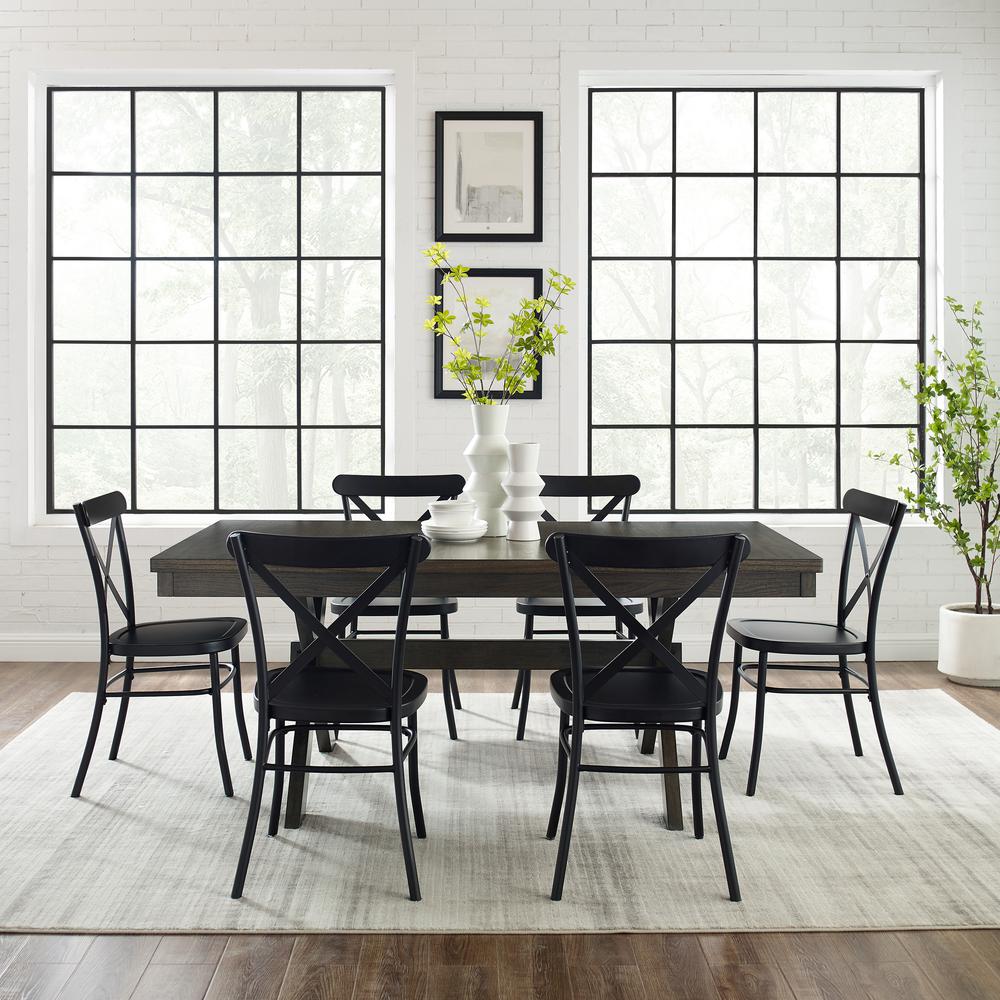 Hayden 7Pc Dining Set W/Camille Chairs Matte Black/  Slate - Table & 6 Chairs. Picture 2